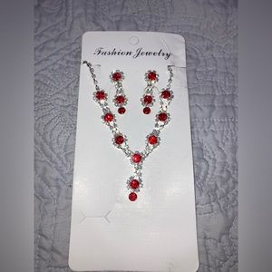 Red necklace with matching earrings
